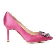 Manolo Blahnik Rosa Satinpumps med Kristallspänne Pink, Dam