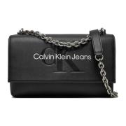 Calvin Klein Jeans Svart Fejk Läder Väska med Fickor Black, Dam