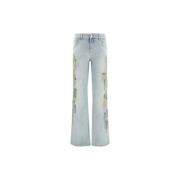 Blumarine Blommig Pärlad Flare Jeans Blue, Dam