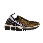 Dolce & Gabbana Guld Rhinestones Slip-On Sneakers med Räfflad Sula Yel...