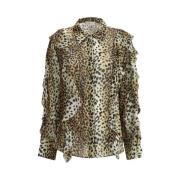 Blumarine Leopardmönstrad Siden Chiffong Volang Skjorta Multicolor, Da...