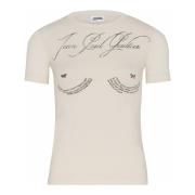 Jean Paul Gaultier Beige Tattoo Poem Print T-Shirt Beige, Dam