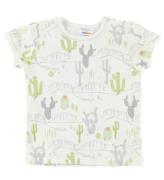 Joha T-shirt - Bambu - Creme m. Kaktustryck
