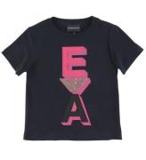 Emporio Armani T-shirt - MarinblÃ¥ m. Rosa/Guld