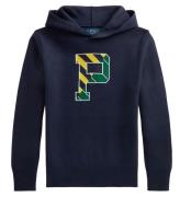 Polo Ralph Lauren Hoodie - Stickad - Letterman - MarinblÃ¥ m. Gul