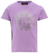 Versace T-shirt - Medusa Strass - Baby Violet m. Kristaller