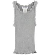 Rosemunde Topp - Silke/Bomull - Rib - Light Grey Melange m. Blon