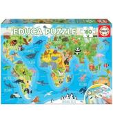 Educa Pussel - World Map Animals - 150 Delar