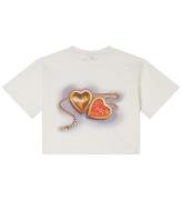 Stella McCartney Kids T-shirt - Beskuren - Vit m. HjÃ¤rtan