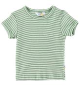 Joha T-shirt - Ull/Silke - Rib - GrÃ¶n/Vit