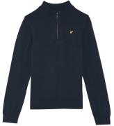 Lyle & Scott Sweatshirt - Stickad - Quater Zip - Dark Marinblå