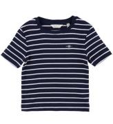 GANT T-shirt - Striped Shield Slim - Rib - Evening Blue