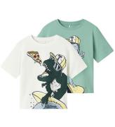 Name It T-shirt - 2-pack - NmmDino - Cloud Dancer/Creme de menth