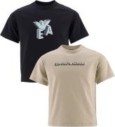 Emporio Armani T-shirt - 2-pack - Svart/Beige m. Tryck