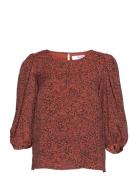 Slfviole 3/4 Aop Top B Brown Selected Femme