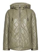 Becky Faux Leather Quilted Short Bomber Jacket Green Jakke