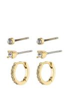 Sia Recycled Crystal Earrings 3-In-1 Set Gold-Plated Gold Pilgrim