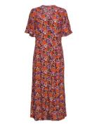 Short-Sleeved Midi Dress With Floral Pattern Red Esprit Casual