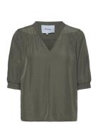 Ayame V-Neck Short Sleeve Blouse Green Minus