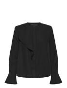 Crepe Light Asymm Frill Shirt Black French Connection