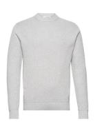 Slhdane Ls Knit Structure Crew Neck Noos Grey Selected Homme