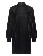 Button-Trim Velvet Mockneck Dress Black Lauren Ralph Lauren