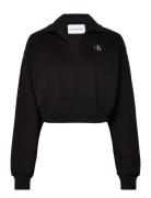 Label Polo Collar Sweatshirt Black Calvin Klein Jeans