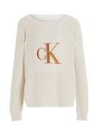 Bronze Monogram Slit Sweater Cream Calvin Klein