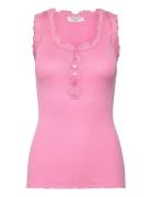 Silk Top W/ Button & Lace Pink Rosemunde