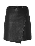 Slfcarol Hw Short Leather Skirt Black Selected Femme