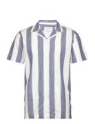 Striped Linen/Cotton Shirt S/S Blue Lindbergh