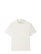 Cropped Mock Neck Rib T-Shirt White Tom Tailor