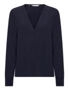 Viscose Crepe V-Neck Blouse Navy Tommy Hilfiger