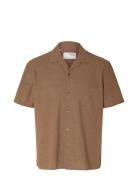 Slhrelaxnew-Linen Shirt Ss Resort Brown Selected Homme