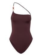 Asymmetrical Swimming Costume With Beads Brown Mango