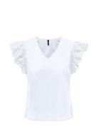 Onllou Life Emb S/S Frill Top Wvn White ONLY