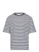 Striped Cotton T-Shirt Navy Mango