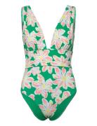Alvina Open-Back Plunge Swimsuit Green Malina