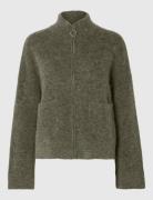 Slfsia Ras Ls Knit Zipper Cardigan Noos Khaki Selected Femme