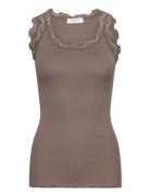 Rwbabette Sl U-Neck Long Lace Top Brown Rosemunde