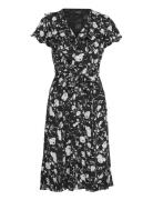 Floral Belted Georgette Dress Black Lauren Ralph Lauren