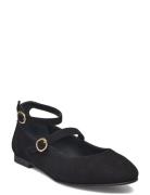 Evelyn Suede Black Leather Ballet Flats Black ALOHAS