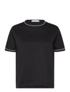 100% Cotton T-Shirt With Contrast Piping Black Mango