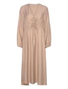 Norah V-Neck Strap L/S Dress Beige Bubbleroom