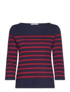 Striped Boat-Neck T-Shirt Navy Mango