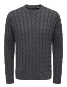 Onskicker Life Reg 3 Cable Crew Knit Grey ONLY & SONS