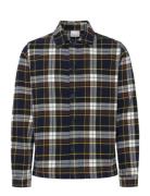 Big Checked Heavy Flannel Overshirt Navy Knowledge Cotton Apparel