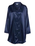 Satin Long Sleeve Nightshirt Blue Lady Avenue