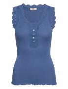 Rmwbalta Modal Sl Lace Placket Top Blue RM By Rosemunde