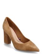 Block Heel Pointed Pump Suede Beige Tommy Hilfiger